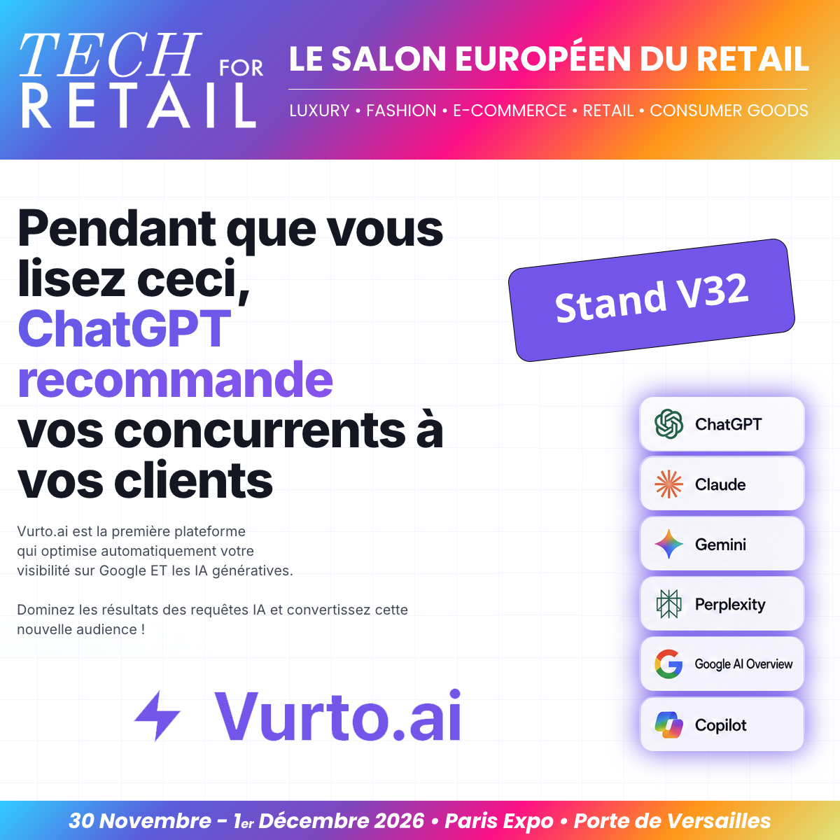 Vurto sera présent à Tech for Retail 2026 pour aider les enseignes à exister dans les réponses de l'IA générative